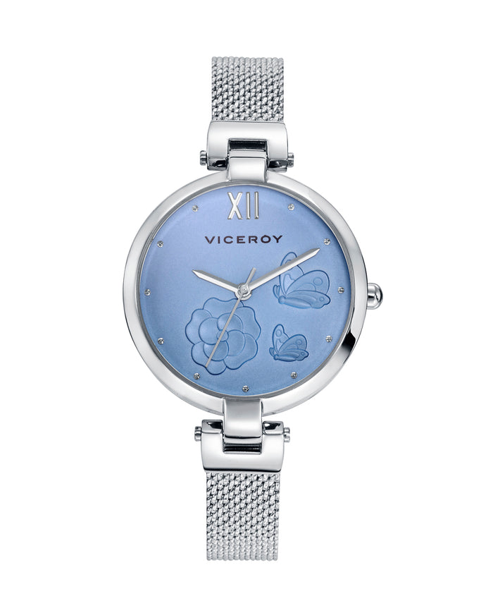 viceroy Reloj de mujer Kiss de acero con esfera celeste y malla con textura