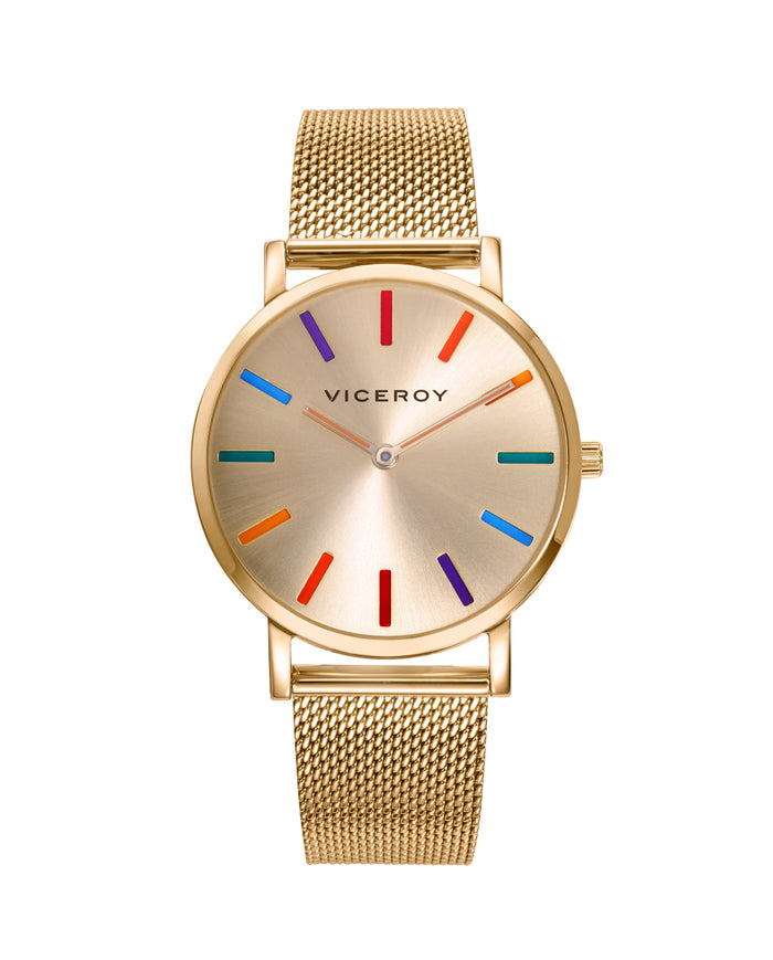 viceroy Reloj de mujer Kiss de acero con esfera dorada e índices de colores