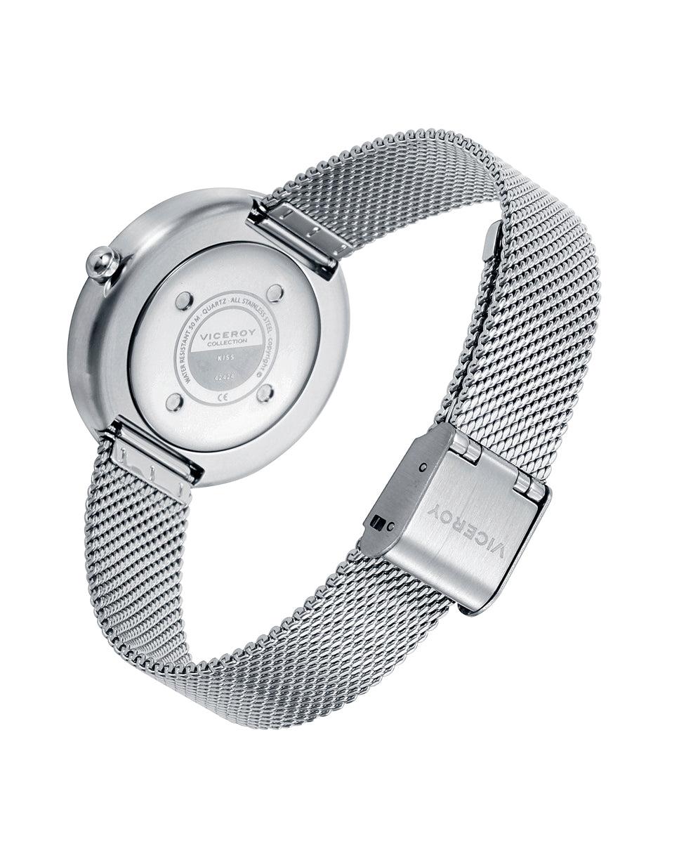 Viceroy Reloj De Mujer Kiss De Acero Con Esfera Negra Y Malla De Acero