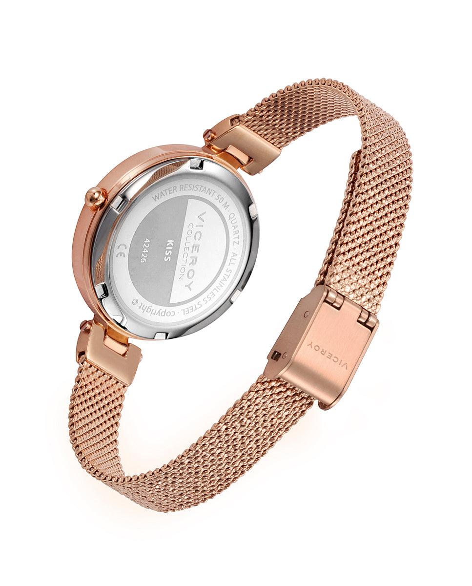 Viceroy Reloj De Mujer Kiss De Acero Con Esfera Rosa Y Malla Con Textura