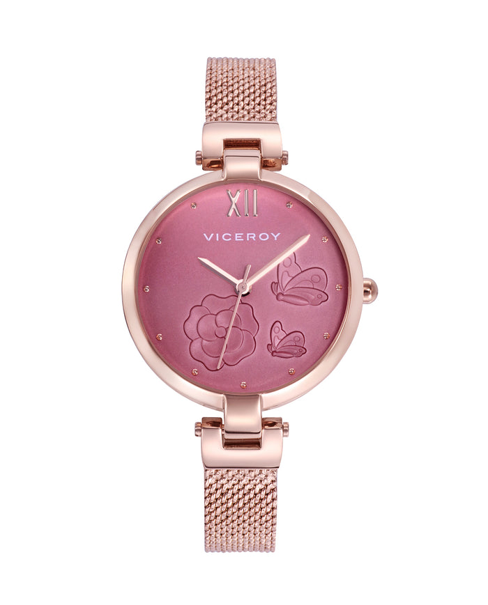 viceroy Reloj de mujer Kiss de acero con esfera rosa y malla con textura