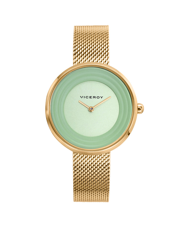 viceroy Reloj de mujer Kiss de acero con esfera verde y malla IP dorado