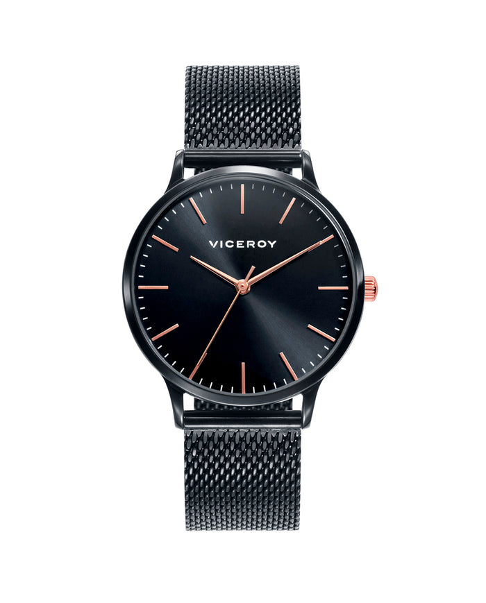 viceroy Reloj de mujer Kiss de acero IP negro y malla milanesa
