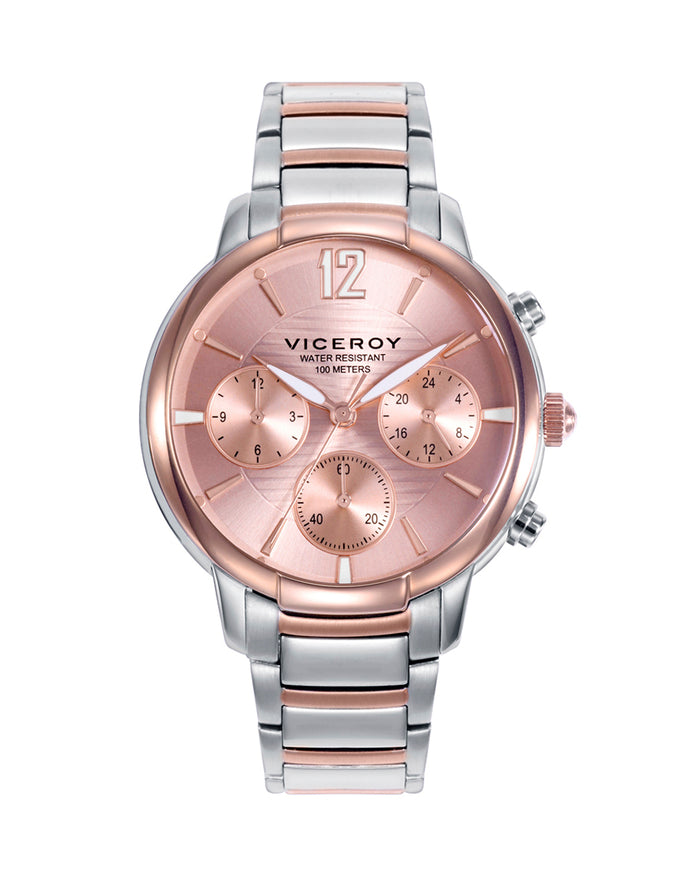 viceroy Reloj de Mujer multifunción de acero con terminación bicolor en IP rosa