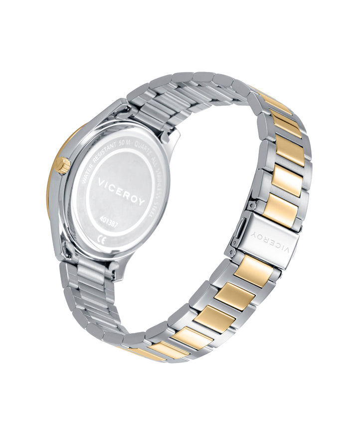 Viceroy Reloj En Acero Bicolor Con Bisel Dorado Y Esfera Marrón Multifunción