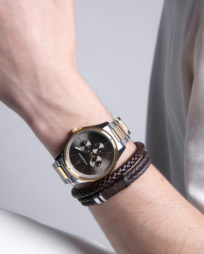 Viceroy Reloj En Acero Bicolor Con Bisel Dorado Y Esfera Marrón Multifunción