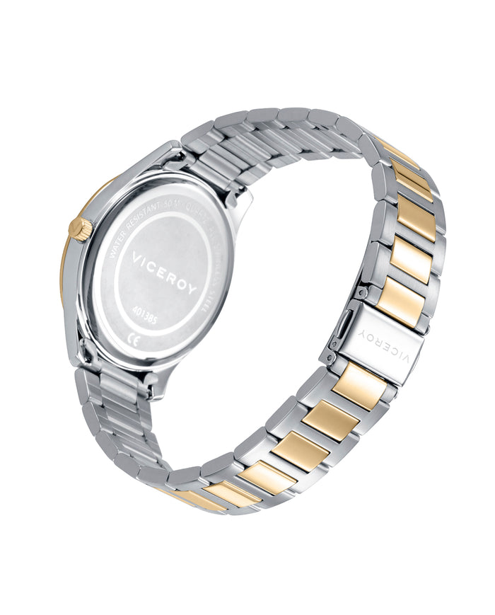 Viceroy Reloj En Acero Dorado Bicolor Con Esfera Azul Y Movimiento De Cuarzo