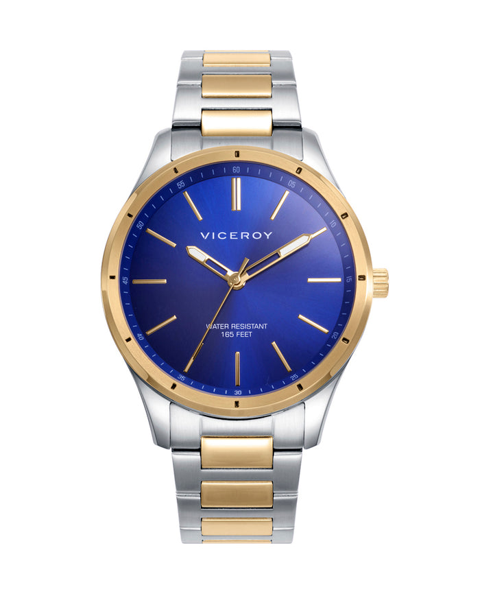 viceroy Reloj en acero dorado bicolor con esfera azul y movimiento de cuarzo