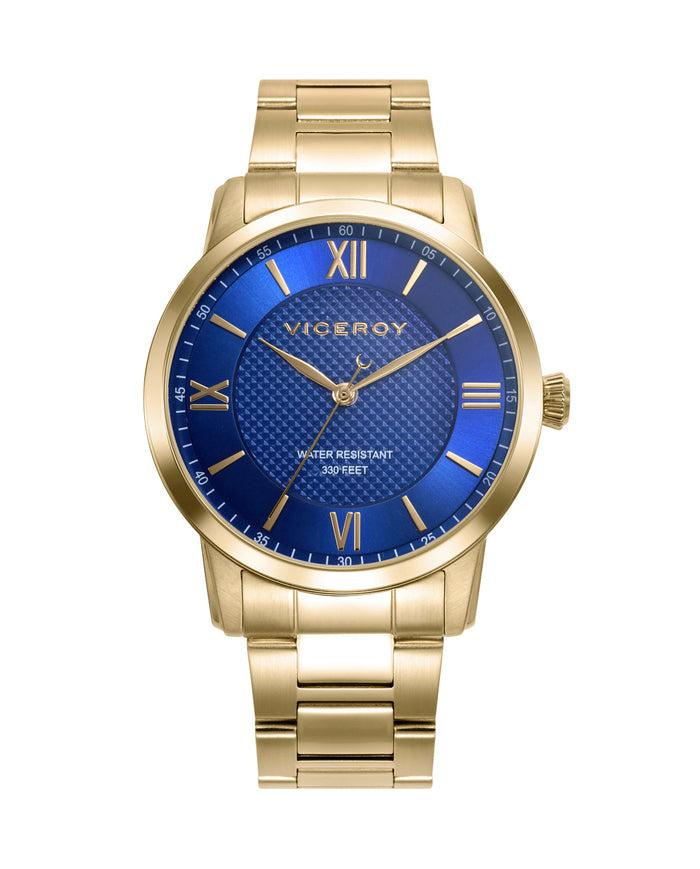 viceroy Reloj en acero dorado con esfera azul y agujas doradas