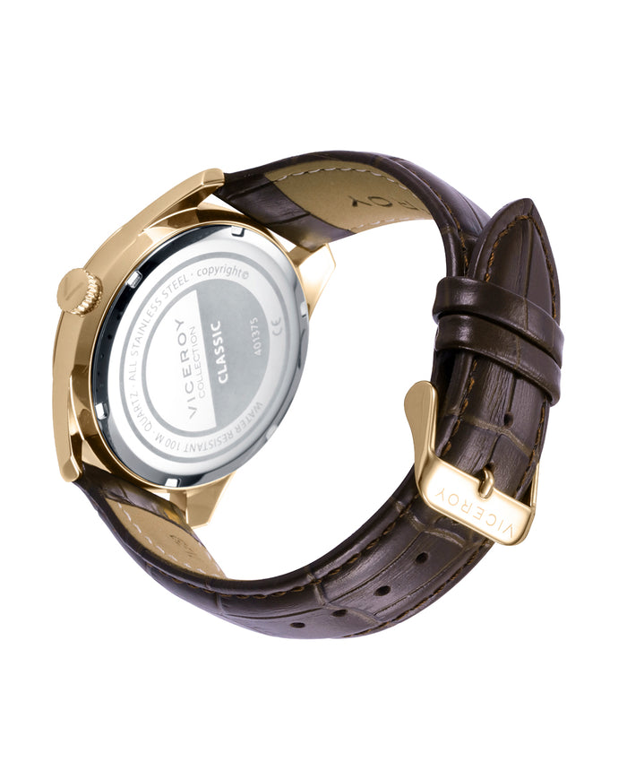 Viceroy Reloj Para Hombre Con Caja De Acero Dorado Y Correa De Piel Marrón