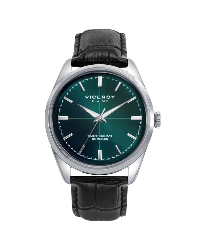 viceroy Reloj para hombre con esfera verde y correa de piel negra