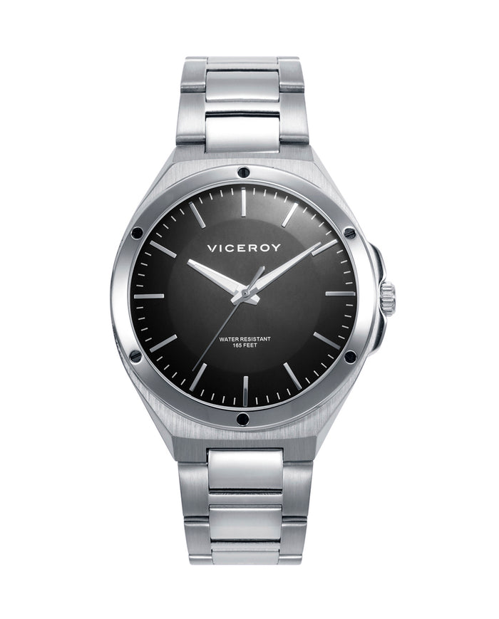 viceroy Reloj para hombre de acero con esfera negra y movimiento de cuarzo