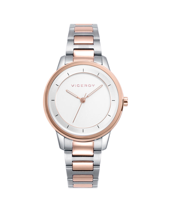 viceroy Reloj para mujer con correa brazalete bicolor y esfera blanca