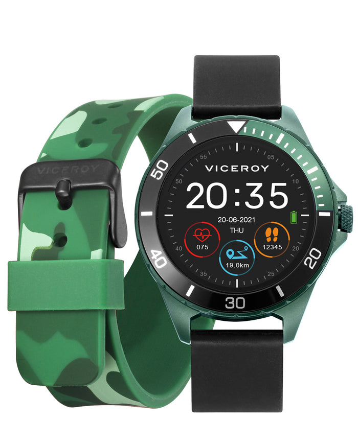 viceroy Smartwatch infantil Smartpro con correa de silicona negra y correa adicional con estampado de camuflaje verde