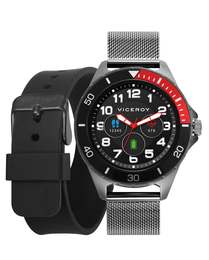 viceroy Smartwatch infantil Smartpro con malla milanesa Ip gris y correa adicional de silicona negra
