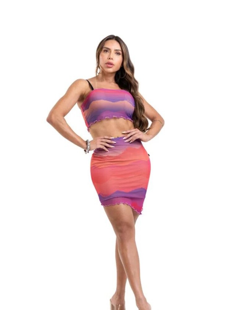 viceversa CONJUNTO TOP Y POLLERA COLOR ESTAMPA BY LABELLAMAFIA