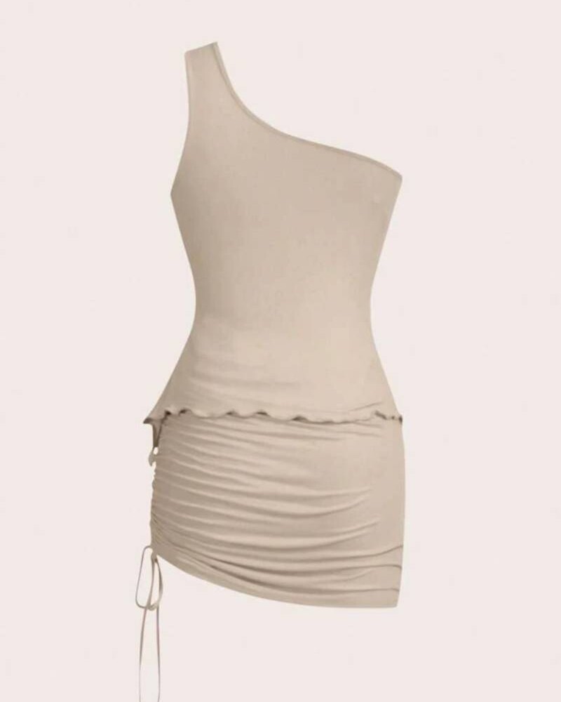 Viceversa CONJUNTO TOP ASIMETRICO Y FALDA BEIGE