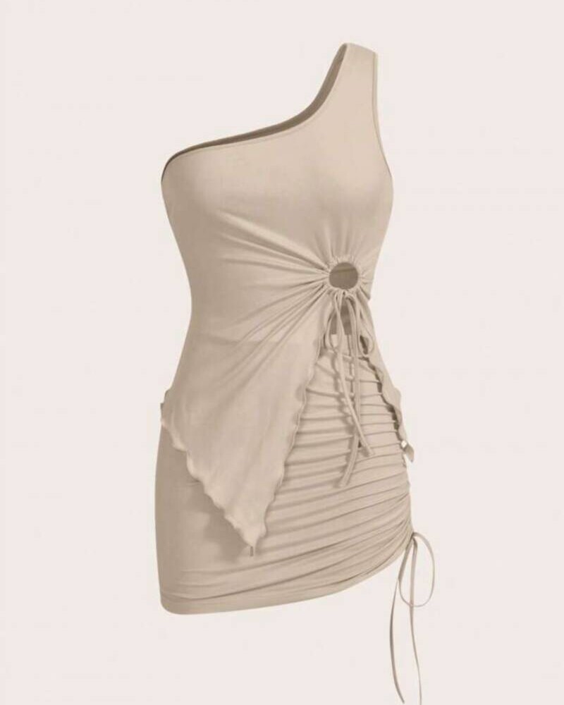 viceversa CONJUNTO TOP ASIMETRICO Y FALDA BEIGE