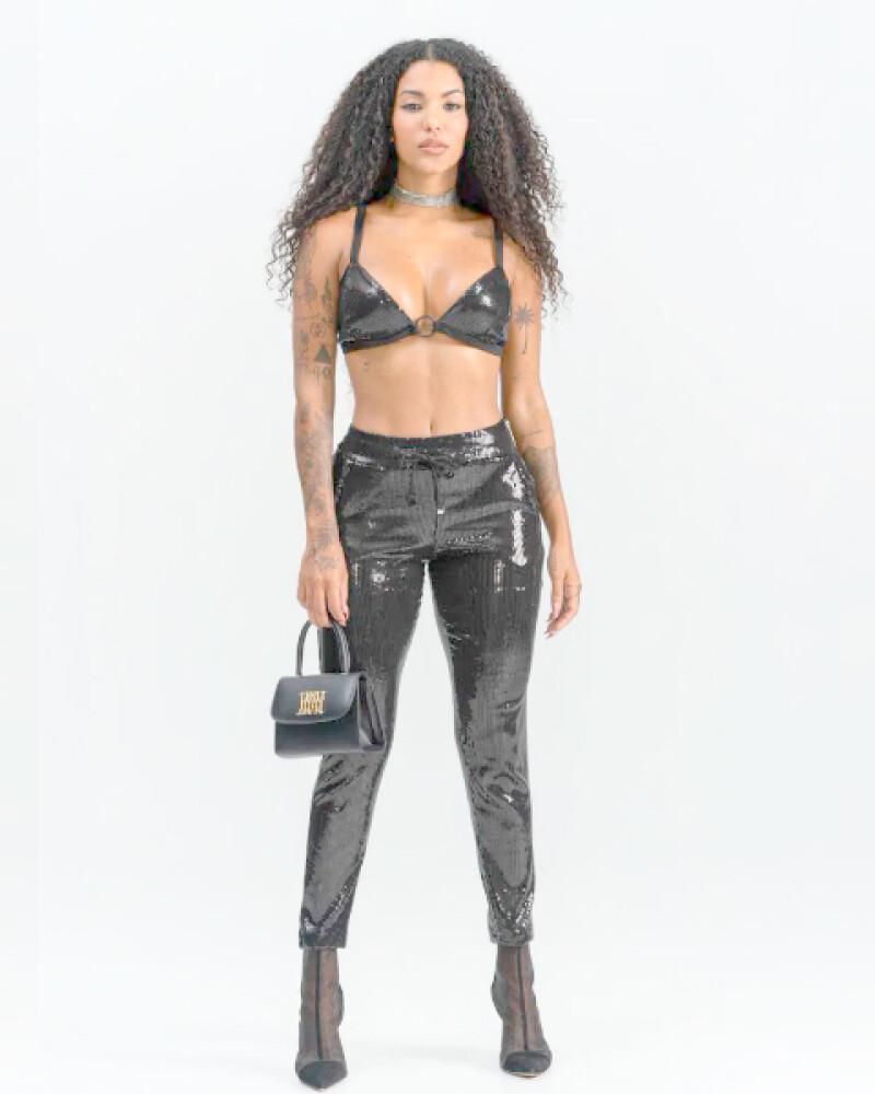 viceversa PANTALóN NEGRO BRILLANTE