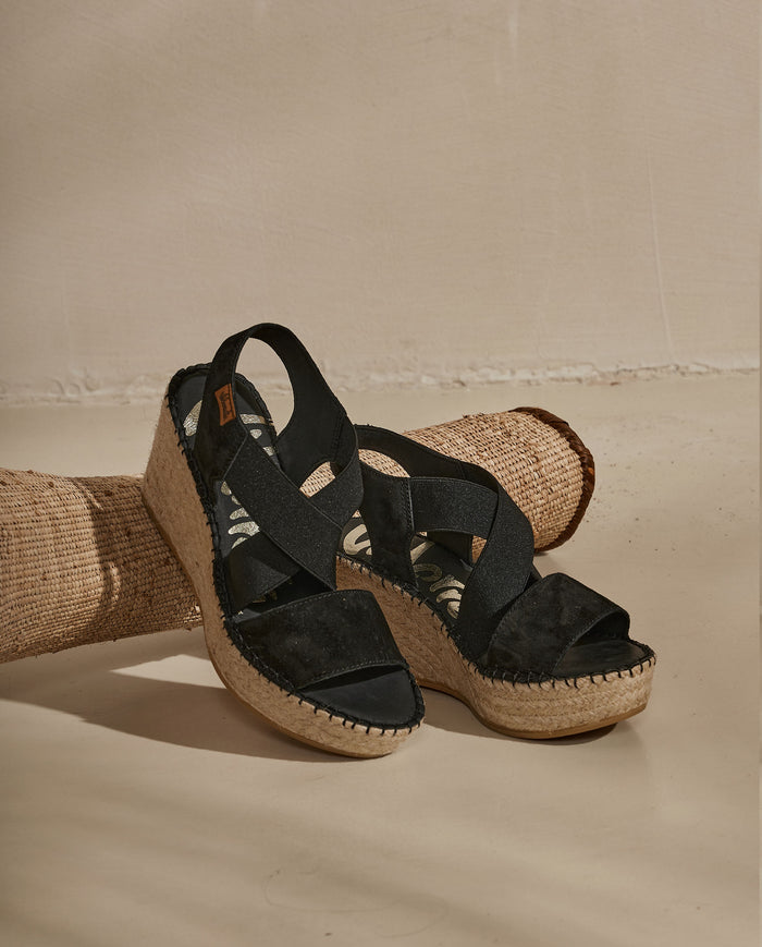 vidorreta Sandalia elásticos en serraje negro Dominica