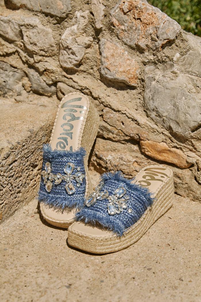 vidorreta Zueco rafia cristal jeans Vinci