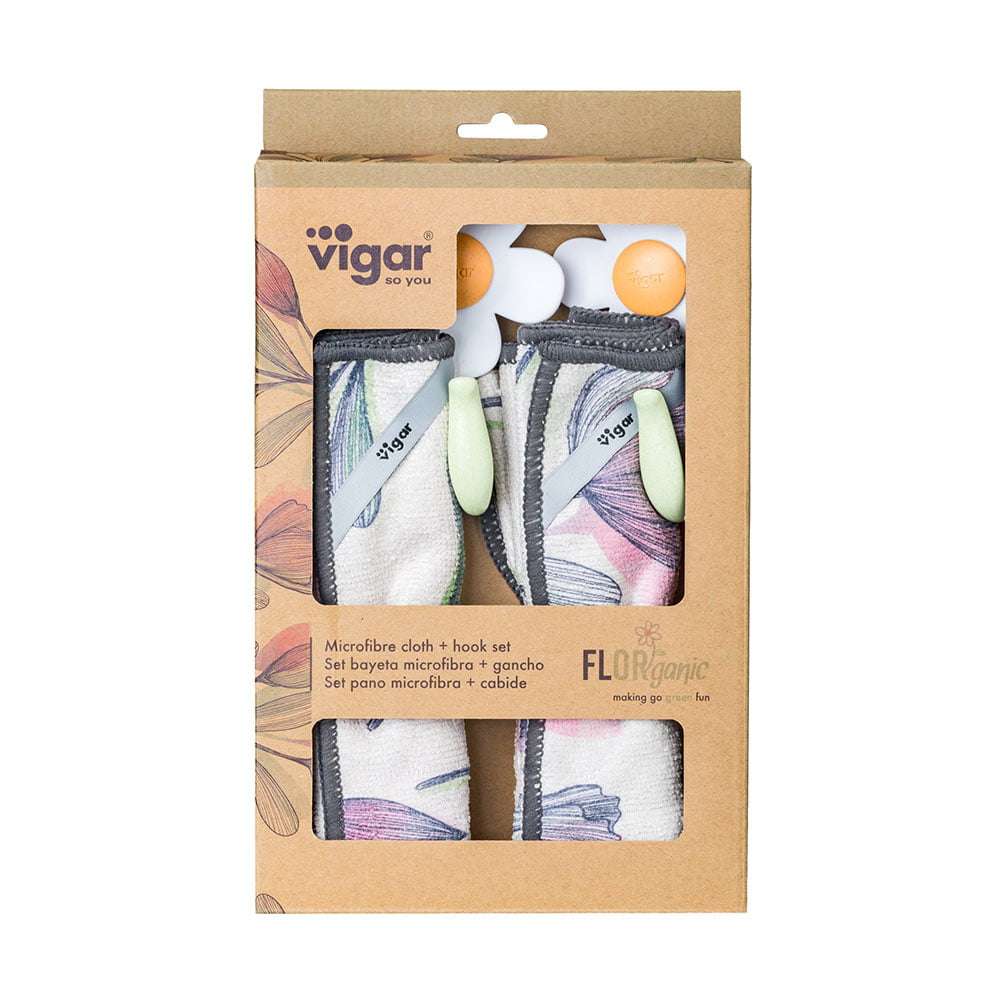 Vigar Florganic Hook With Suction & Microfibre Cloth 2pc