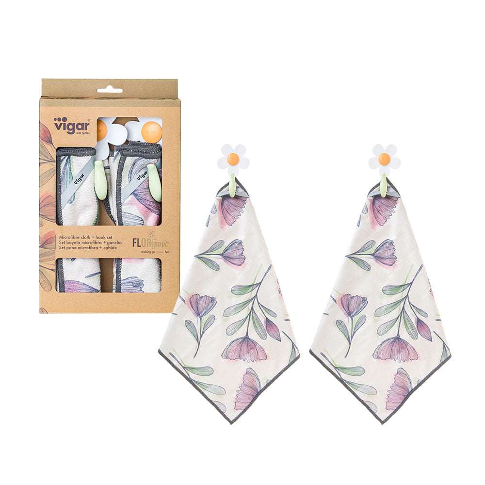 vigar Florganic Hook with Suction & Microfibre Cloth 2pc