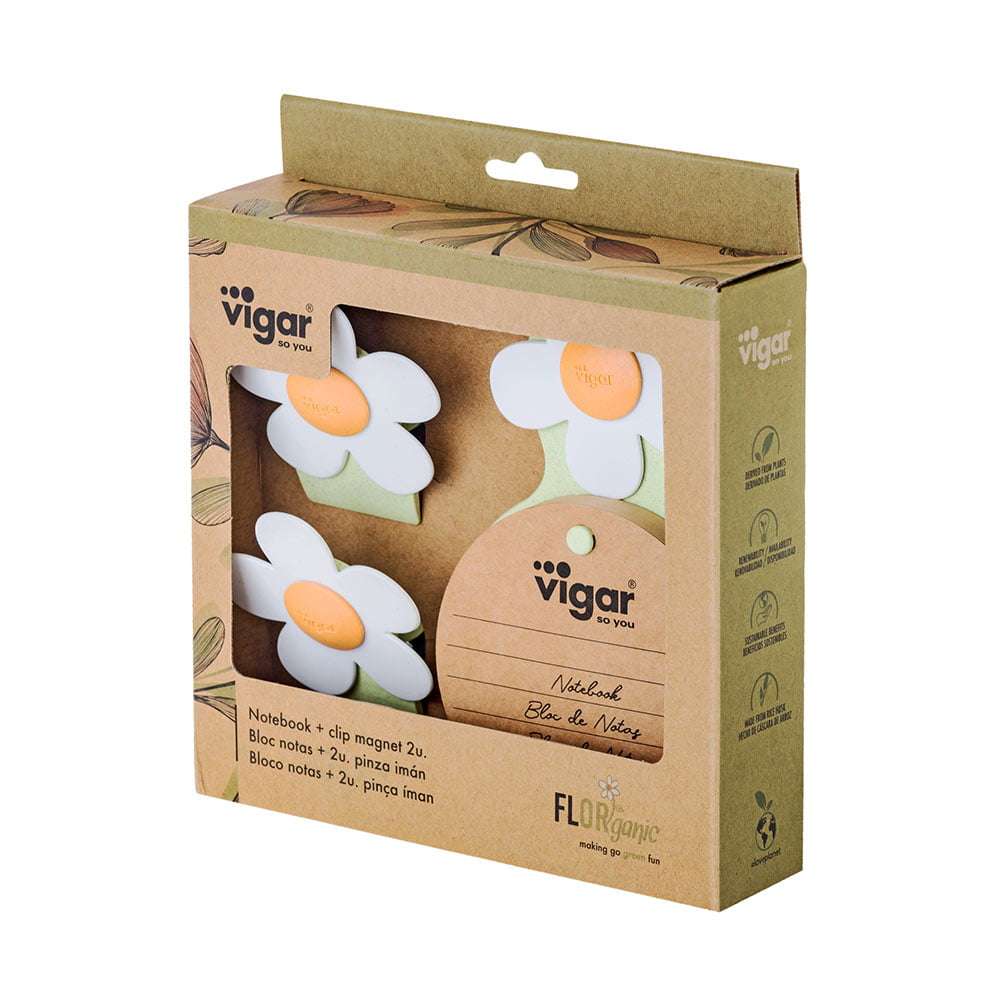 Vigar Florganic Notebook With Suction + Magnet Clip 2pc Set
