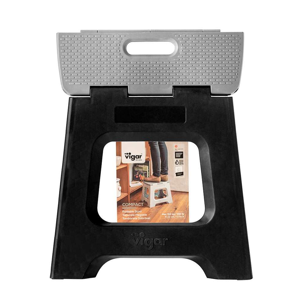 Vigar Compact Black-Grey Foldable 32cm Stool