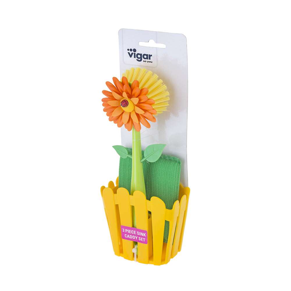 Vigar Flower Power Orange 3pc Sink Caddy Set