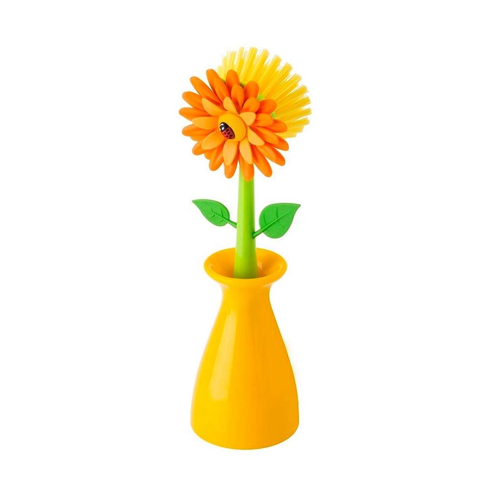 Vigar Flower Power Orange Dish Brush With Vase