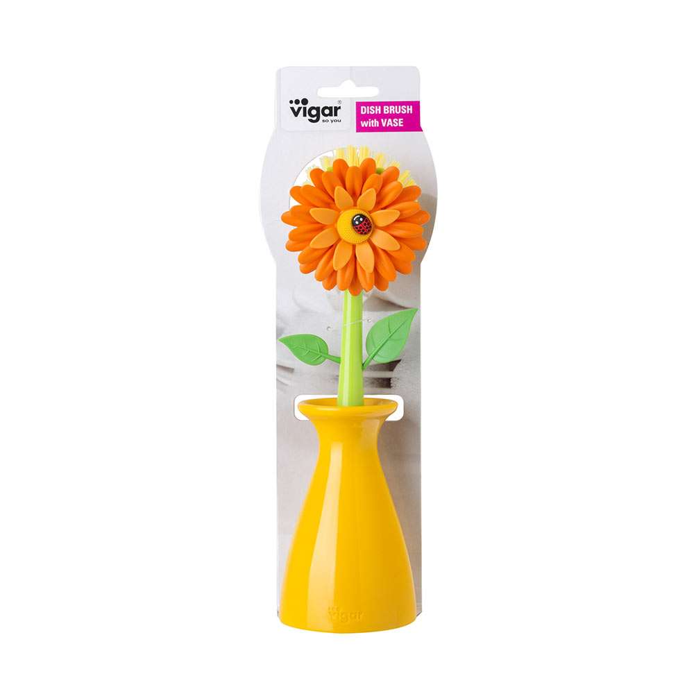 Vigar Flower Power Orange Dish Brush With Vase