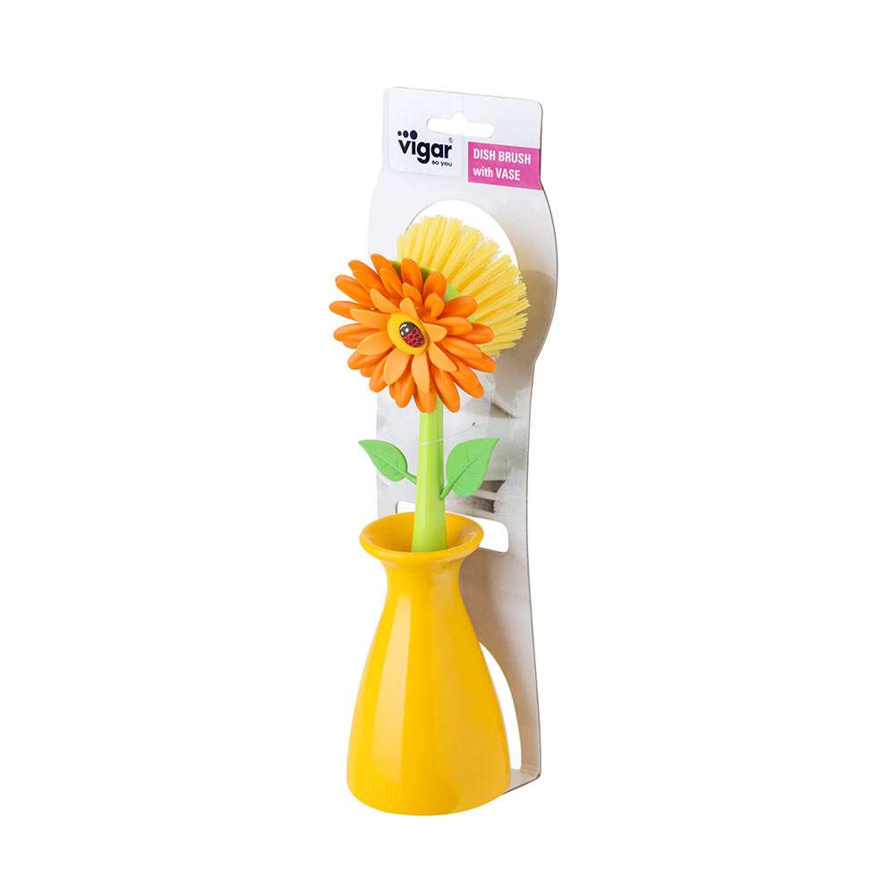 Vigar Flower Power Orange Dish Brush With Vase