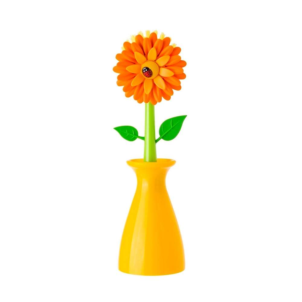 vigar Flower Power Orange Dish Brush With Vase
