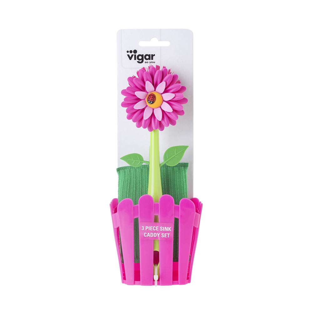 Vigar Flower Power Pink 3pc Sink Caddy Set