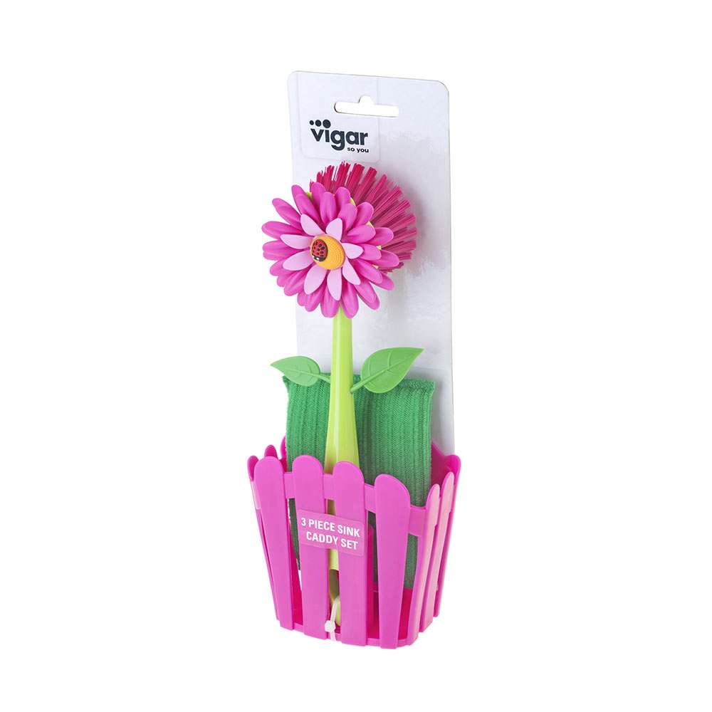 Vigar Flower Power Pink 3pc Sink Caddy Set