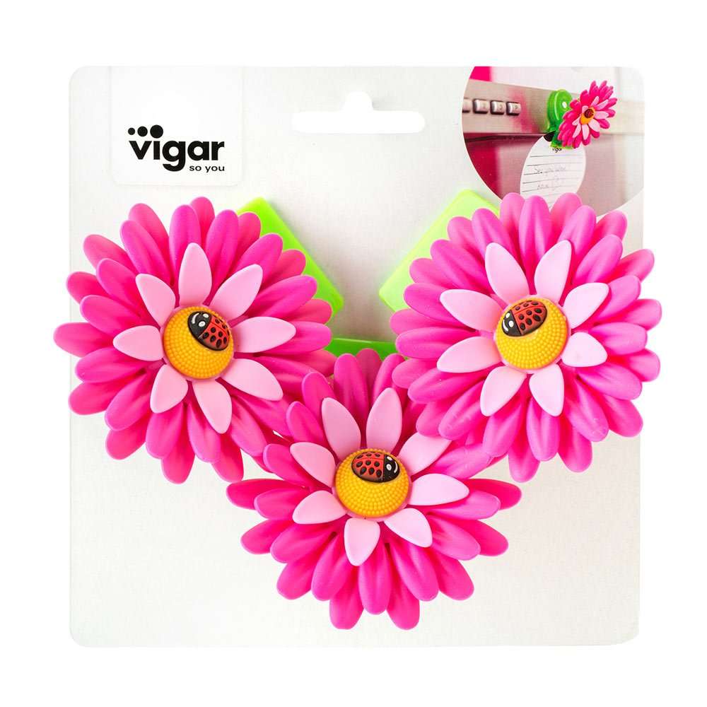 Vigar Vigar Flower Power Pink Magnet Clip 3pc