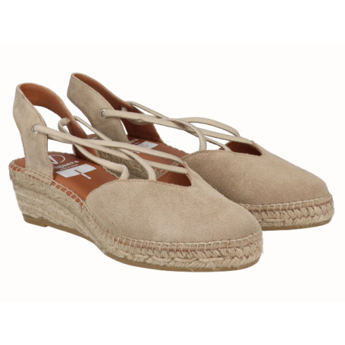 Viguera Alpargata Cuña Baja Yute Beig Con Elásticos