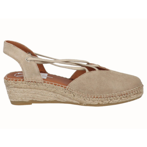 Viguera Alpargata Cuña Baja Yute Beig Con Elásticos