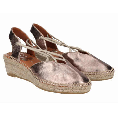 Viguera Alpargata Cuña Baja Yute Bronce Con Elásticos