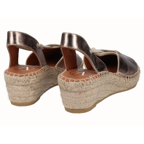 Viguera Alpargata Cuña Baja Yute Bronce Con Elásticos