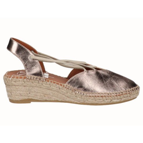 viguera Alpargata Cuña Baja Yute Bronce Con Elásticos