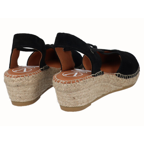 Viguera Alpargata Cuña Baja Yute Negro Con Elásticos