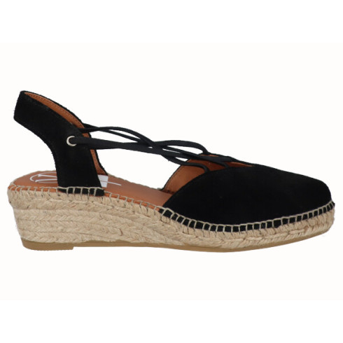 viguera Alpargata Cuña Baja Yute Negro Con Elásticos