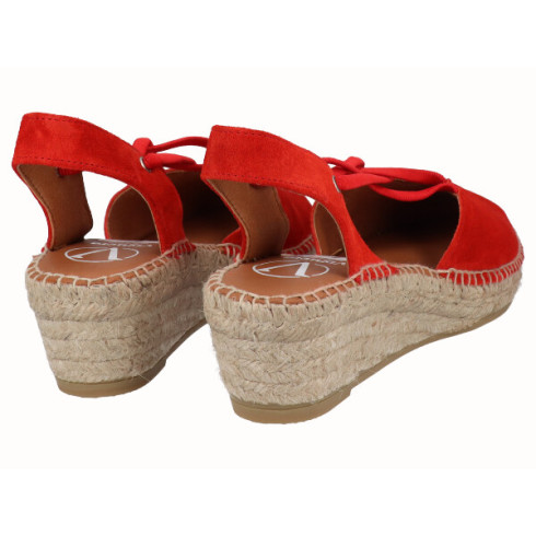 Viguera Alpargata Cuña Baja Yute Rojo Con Elásticos