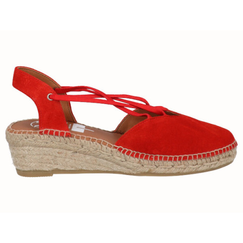 Viguera Alpargata Cuña Baja Yute Rojo Con Elásticos