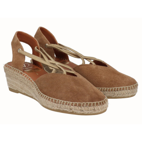 Viguera Alpargata Cuña Baja Yute Rojo Con Elásticos