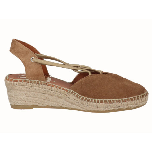 Viguera Alpargata Cuña Baja Yute Rojo Con Elásticos