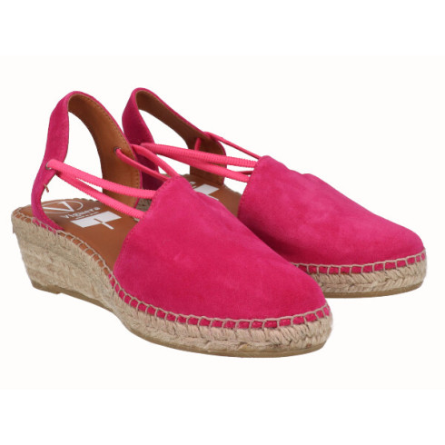 Viguera Alpargata Cuña Media Yute Fuxia Con Elásticos