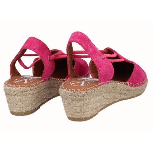 Viguera Alpargata Cuña Media Yute Fuxia Con Elásticos